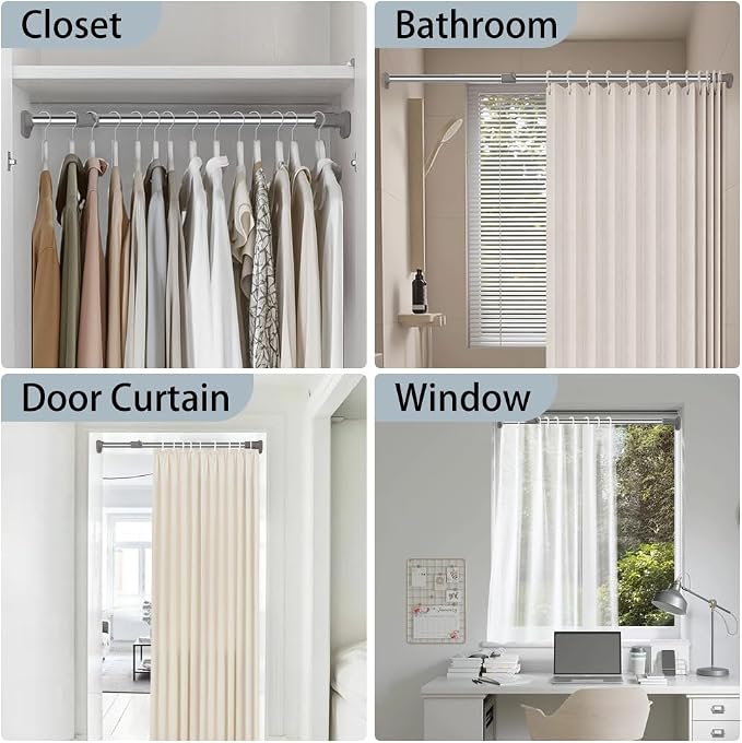 Hershii Closet Rod, Expandable Window Shower Curtain Tension Rod | Oval Head Clothes Hanging Bar Rail for Closet Wardrobe, No Drilling, 25.4mm Pipe Diameter