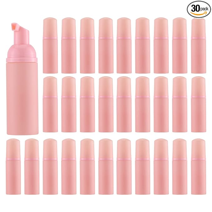 Tekson 30PCS Soap Foam Bottle (2 oz), Empty Travel Foaming Lash Shampoo for Cleanser, Dispenser (Pink Cap)