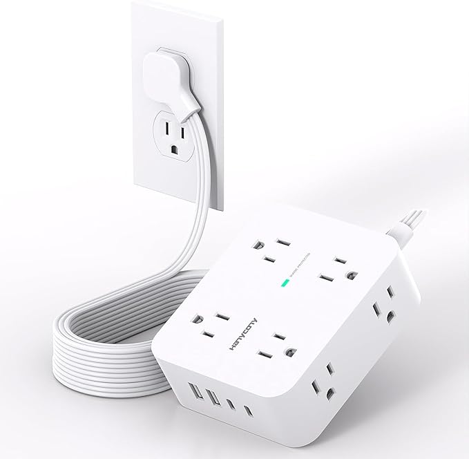 Extension Cord 10 Ft, Ultra Thin Flat Plug Power Strip Surge Protector with 8 Outlets 4 USB Ports (2 USB C), HANYCONY Outlet Extender Desk Charging Station for Home Office Dorm Room Essentials | 8 Outlets 4 USB Ports (2 USB C), HANYCONY Outlet Extender...