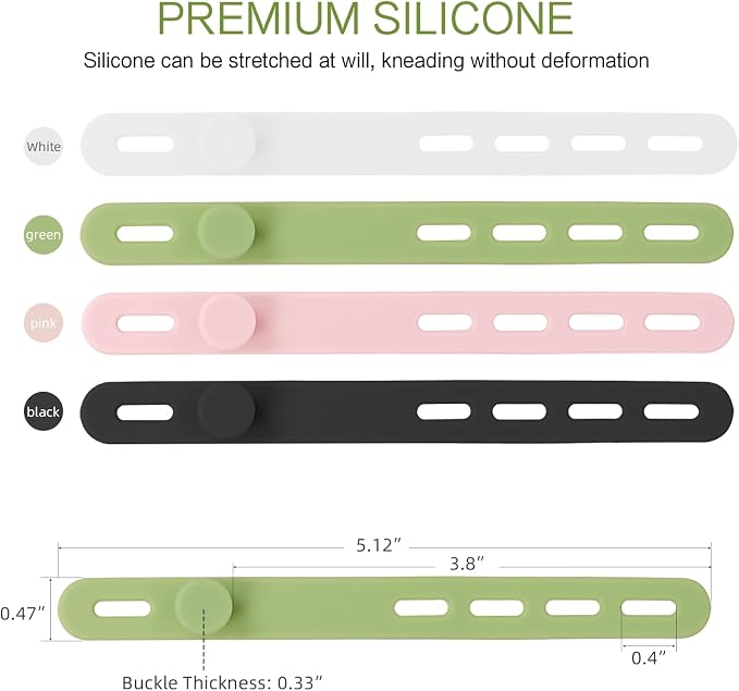 Donruby 24Pcs Silicone Cable Ties - Reusable & Washable with Locking Buckles, Adjustable Fastening Cable Management Straps, Multi-Purpose High Elasticity Cord Organizer (4 Colors)