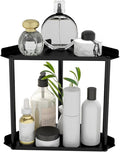 FLE Corner Bathroom Counter Organizer, Bathroom Organizer Countertop Black | 2 Tier Corner Shelf, Tabletop Mount,Waterproof solid shelf fits bathroom toiletries and kitchen condiment storage.