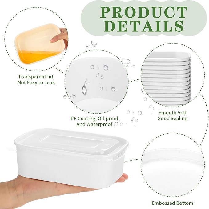 Maxdot 50 Pack 22 oz Disposable Food Containers with Lids Paper Food Containers Bowls for Meal Prep, Salad, Ice Cream, Yogurt, Soup Bowls Party Leftover Box
