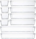 Clear Plastic Drawer Organizer Tray for Vanity Cabinet (Set of 10),Storage Tray for Makeup, Kitchen Utensils, Jewelries, and Gadgets