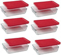 Pyrex 7210 3-Cup Dish & 7210-PC Red Food Storage Lid (6-Pack) - Made in USA | BPA-Free Plastic | Rectangular Shape | Replacement Cover | Top-Rack Dishwasher Safe | Snug Seal
