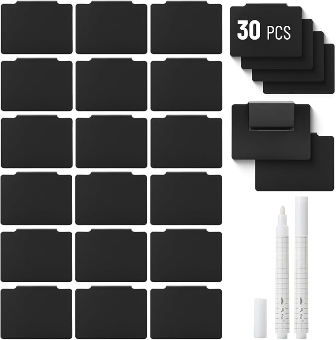 Mr. Pen- Basket Labels Clip On Set, 32 pcs | 30 Removable Bin Labels Basket Tags for Storage Bins With 2 White Chalk Markers for Organization