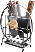 Multifunctional Cutting Board Organizer, Pot Lid Organizer, 18/8 Stainless Steel Kitchen Storage Rack for Lids, Boards, Knife, Spoon and Shovel, Knife Block Holder with Drain Tray