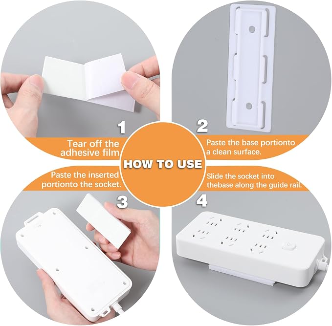 12Pcs Adhesive Punch Free Socket Holder, Desktop Socket Fixer Wall Mounted Power Stirp Holder for Kitchen Home Office Cable Management - Space-Saving and Easy to Install