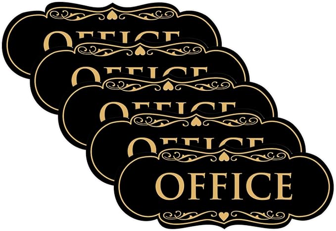 All Quality Designer Office Sign | Easy Installation - Black/Gold - Large (5 Pack)