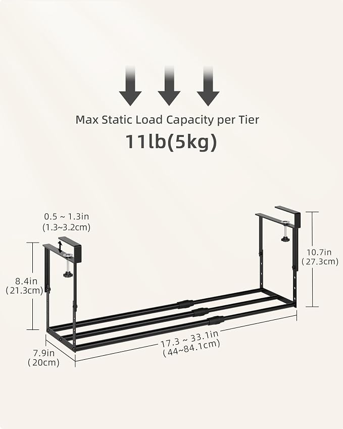 2 Pack Expandable Shoe Rack Organizer for Cabinet, Adjustable Hanging Under Shelf Storage, Sturdy Round Tube Design, Space Saving Shoe Shelf for Closet, Entryway, Laundry Room, Black
