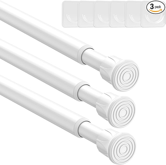 3 Pack Small Tension Rod 26-39 Inch White Tension Curtain Rod Adjustable Spring Curtain Rods No Drilling Expandable Pressure Curtain Rods for Windows,Closets,Doorway,Kitchen