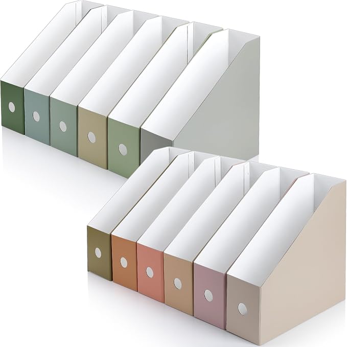 Colarr 12 Pcs Cardboard Magazine Holders 12 Colors Magazine Storage Box with Label Stickers Magazine File Organizer Folder Book Holder for Desk Desktop Document Organizer for School (Morandi Colors)