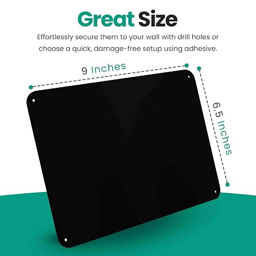 9 inches x 6.5 inches Stainless Steel Plate for Magnets, 3M Adhesive Back, Mounting Screws, Ideal for Magnetic Shelf, Spice Holders, Fridge Magnets. Mount Anywhere! (Black, 2 Pack)