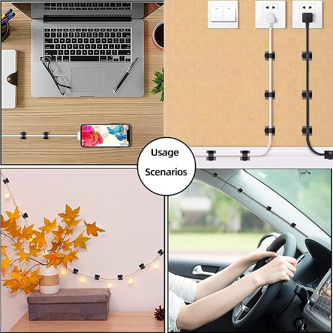 100 PCS Cable Clips Cord Organizer (Small, Medium,Large),Wire Holder for Cable Management, Outdoor Light Clips Light Hooks for LED String,Car Dash Cam, Extension Cord (Clear)