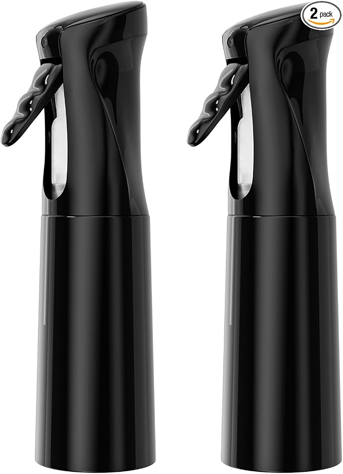 IMPORX Continuous Spray Bottle for Hair 2 Pack (10.1oz/300ml) Black | Empty Plastic Ultra Fine Mist Misting Water Mister Spray Bottles for Cleaning Hairstyling Barber Curly Hair Garden Plants