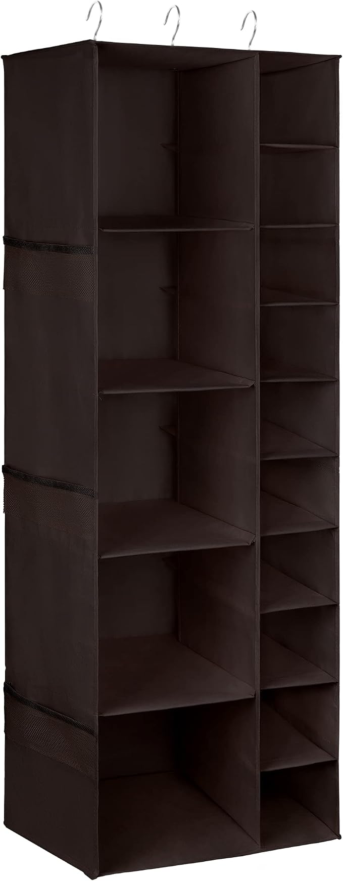 Libeder Shoe Organizer for Closet, 15 Shelf Hanging Closet Storage Shelves - 10 Shoe Rack Organizer and 5 Compartment for Clothes with 6 Side Mesh Pockets for Scarf, Socks,Gloves, Coffee
