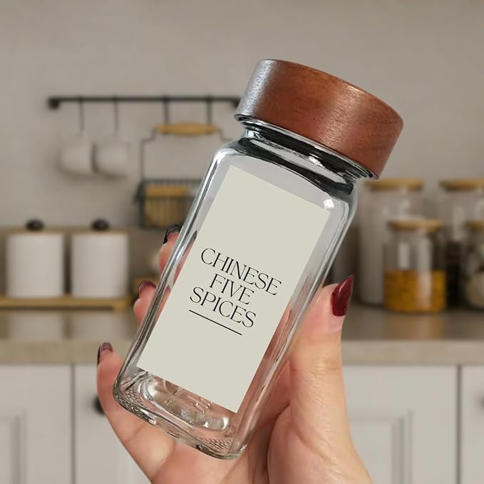 Spice Labels - 168 Aesthetic Beige Spice Labels for Jars - Waterproof Stickers for Spice containers - Preprinted Minmalist Oilproof Herbs & Seasoning Labels