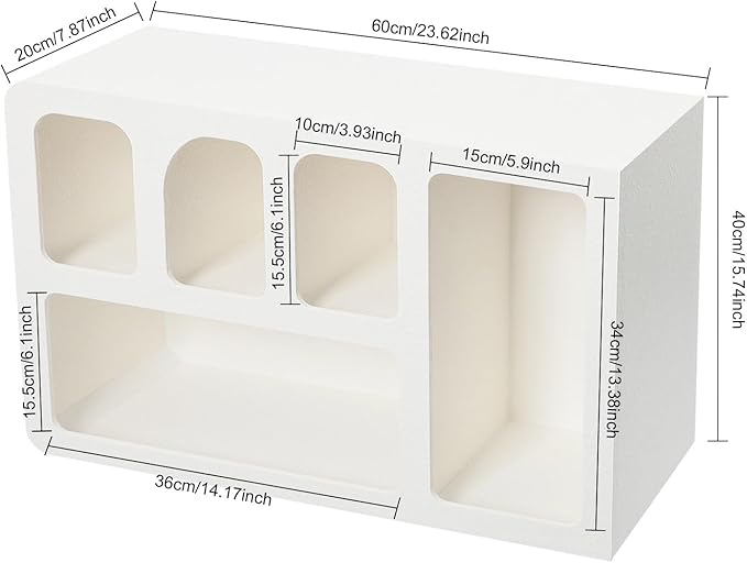 Wall Mounted Storage Cabinet, Floating Wall Shelf with 5 Compartments Open Storage Rack Freestanding Storage Organizer White for Kitchen Study Room Living Room Bathroom