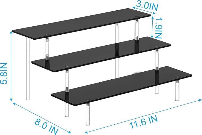 HENABLE 3 Tier Perfume Organizer Stand, Black Acrylic Risers Display Stands, Cologne Shelf Dessert Display for Party, Figure Stand Funko POP Shelves, Collection Cosmetic, Cupcake Stand Holder