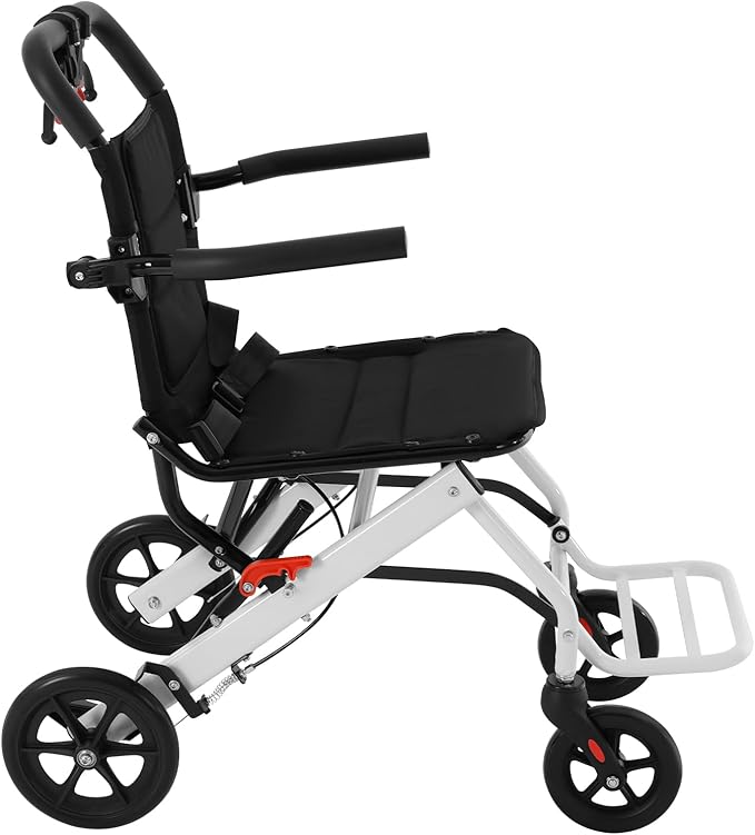 Lightweight Foldable Transport Wheelchair, Portable Transit Travel Wheelchair, Mobility Scooters for Seniors, Aluminum Wheel Chair, Portable Foldable Trolley for Homes