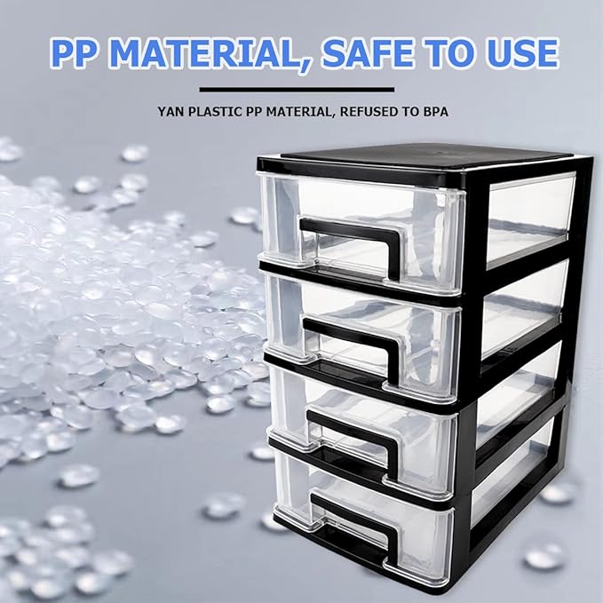 4 Tier Plastic Drawer Organizer Storage Box for Desk, Cosmetics, Jewelry, Office Supplies, Home Organization (8.46" x 5.9" x 9.84")