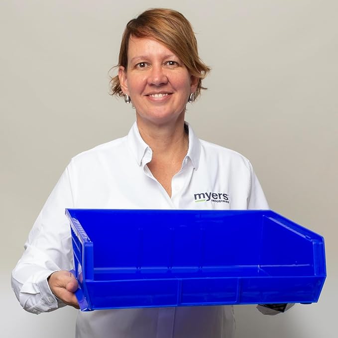 Akro-Mils 30255 AkroBins Plastic Storage Bins, Space-Saving Stackable Bins for Garage, Pantry, Craft Organization, 11" x 16" x 5", Blue, 6-Pack