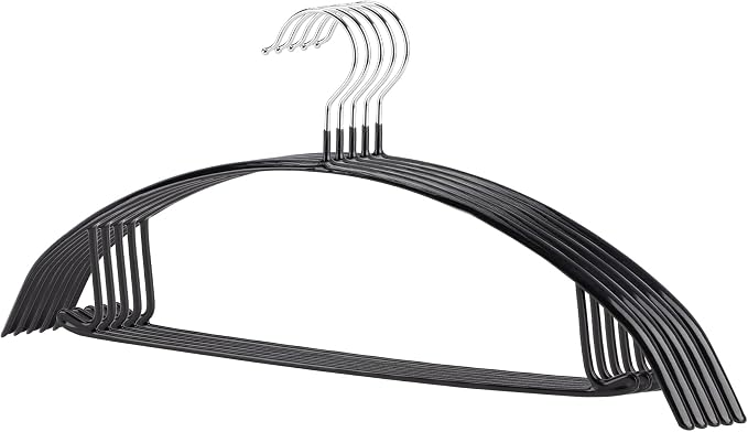 Sweater Hangers No Shoulder Bump, Non-Slip Rubber & Rust-Free Metal | Heavy Duty and Ergonomic Curved for Closet Clothes like Suits Coats Pants Dresses or Shirts, Set of 5, Black Coated