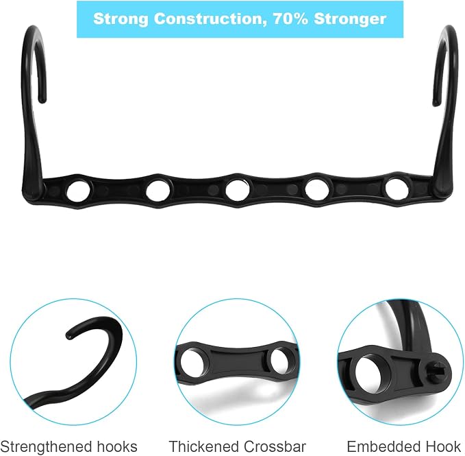 DUCOO Space Saving Hangers 10 Pack, Heavy Duty Magic Cascading Hanger Organizer with 5 Enclosed Anti-Slip Holes, Closet Organizers and Storage for Clothes, College Dorm Room Essentials, Black