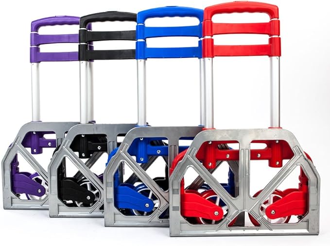 Folding Hand Truck Dolly, 200 lbs Capacity Dolly Cart, Aluminum Portable Foldable Hand Cart with Retractable Handle, Ideal for Shoping, Office, Travel, Moving, Red