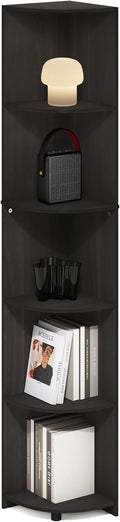 Furinno ECON Corner Shelf, 5-Tier Corner Book Shelf, Storage Shelves, Display Rack, Bookshelf, for Organization and Storage, Living Room, Home Office, Espresso