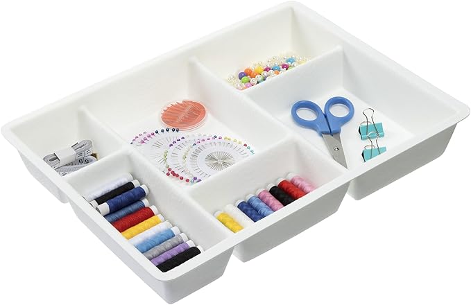 Navaris Felt Drawer Organizer - Compact Trays - Utensil Organizers for Silverware Stationary Makeup - Kitchen Cutlery Bathroom Desk Organization Tray - 15.9x12 (40.5x30.5cm) White