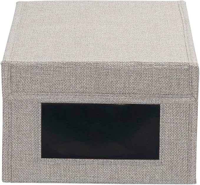 Household Essentials Small Drop Front Shoe Box with Clear Front Panel, Sturdy Poly‑Blended Linen, Gray Finish, Set of 2