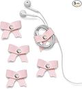 SenseAGE 5 Pack Cord Organizer, Bow Cord Keeper, Cable Organizer USB Holder, Leather Cable Management, Cable Straps, Earphone Winder, Storage Straps for Electronics, Earbuds, Small, Pink