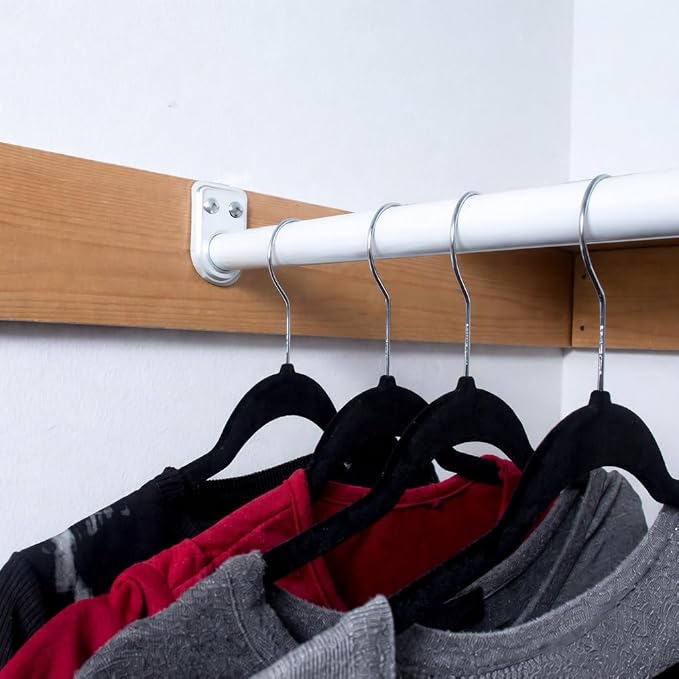 48 Inch to 72 Inch Adjustable Closet Rod for Hanging Clothes, White, Heavy Duty Steel, Center Support Bracket Included – Design House, 205831
