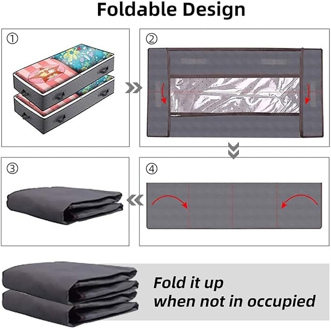 Underbed Storage Bag 40 x 20 x 6 Inches – Breathable Non-Woven Fabric Organizer for Clothes, Blankets, Shoes, Clear Window & 5 Handles