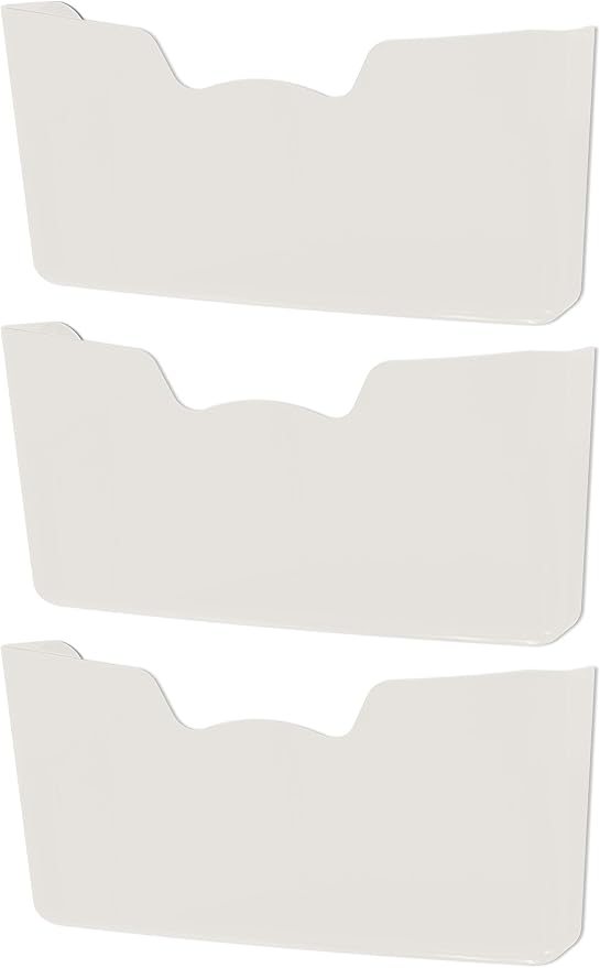 Simple Houseware White Wall Mount Single Pocket Hanging File Holder, 3-Pack | Wall File Holder Organizer for Paper and Documents