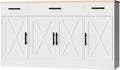 Shintenchi Buffet Cabinet with Storage,53.4" Large Kitchen Storage Cabinet with 3 Drawers and 4 Doors,Wood Farmhouse Buffet Sideboard with Adjustable Shelf for Kitchen Living Room, White