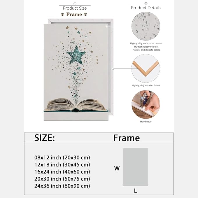 Magical Book Bookish Star Art Aesthetic Poster Canvas Wall Art Decoration Living Room Home Decor Bedroom Decoration Poster Framed24x36inch