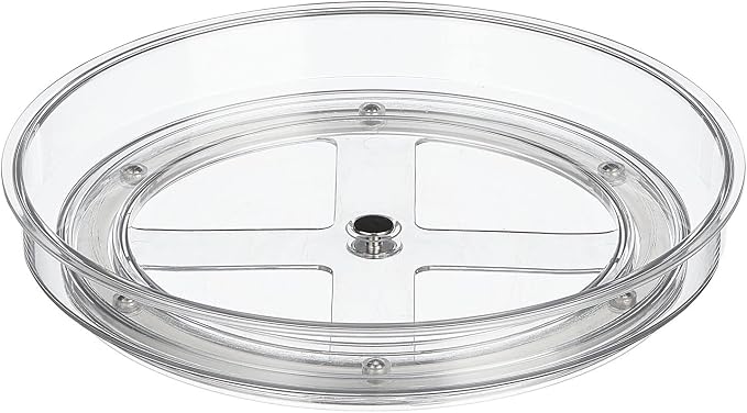 mDesign Lazy Susan Turntable Plastic Spinner for Kitchen/Bathroom, Pantry, Fridge, Cupboards, or Counter Organizing, Fully Rotating Organizer for Food, 9" Round - Lumiere Collection - Clear