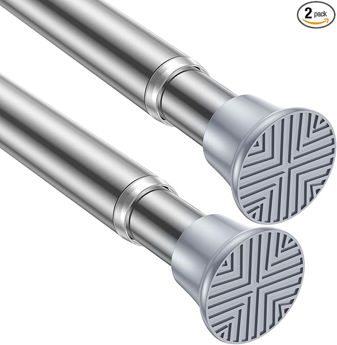 AIZESI Tension Curtain Rod 18-36 inch，2Pcs Adjustable Tension Rod Silver Curtain Tension Rod No Drilling Small Spring Tension Curtain Rod