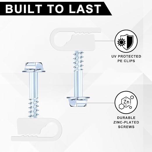 Cable Clips with Screws Fastener 1/4 Inch (6 mm) - All Weather Wire Clips for Coaxial, Ethernet,Electrical Cables,Brick/Stucco Siding Clips, UV-Resistant for Outdoor Wall Mount,50 Pack,White