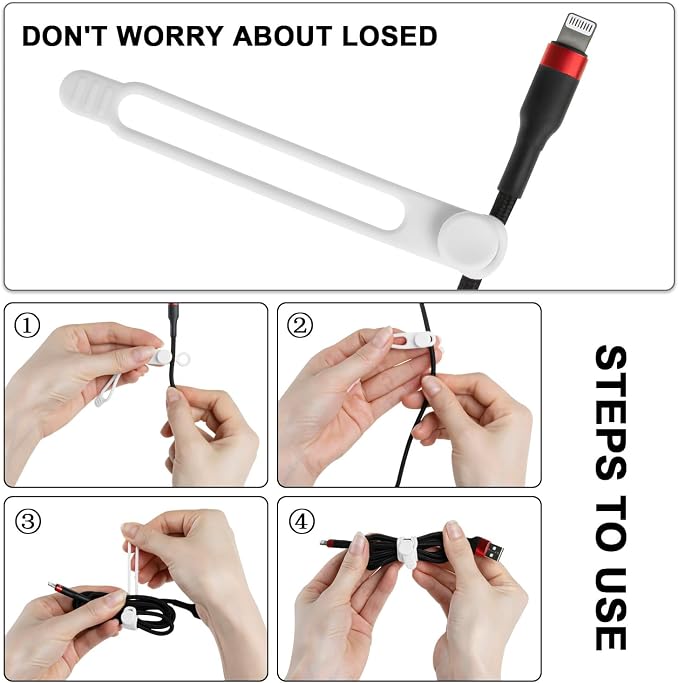 16Pcs 4.2" Silicone Cable Ties Cord Organizer for Cable Management, Reusable Cable Organizer Electronic Accessories in Home,Office,Kitchen,School,Travel (Black & White)