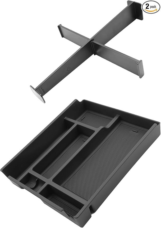 For 2PCS Center Console Tray&Dividers Compatible with 2019-2026 Chevy Silverado 1500& 2020-2026 Silverado 2500HD 3500HD (Split-Bench Folding Seat) Armrest Storage Box Console Organizer ABS Materials