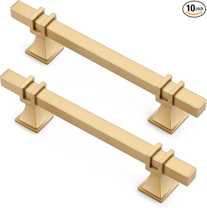 10 Pack 3-3/4 Inch Brushed Gold Pulls Kitchen Cabinet Handles Gold Pulls for Dresser Drawers Kitchen Cabinet Hardware