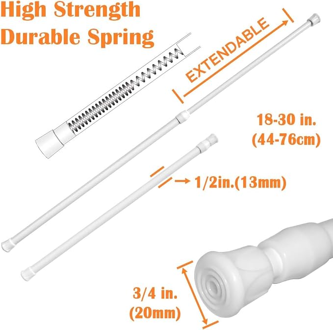KXLife Spring Tension Curtain Rod No Drill Adjustable 18-30", 2Pcs, White | Expandable Tension Mounted, Renter Friendly, Non-Slip Ends, for Window, RV, Closet