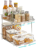 Expandable Cabinet Organizer Shelf, 2-Tier kitchen Counter Organization Shelves, Spice Rack,Clear Plastic Countertop Storage Rack for Makeup, Pantry, Cupboard, Bathroom, Desk Organization