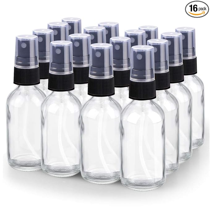 Wedama Spray Bottle, 2 oz Fine Mist Glass Spray Bottle, Little Refillable Liquid Containers for Watering Flowers Cleaning (16 Pack, Clear)