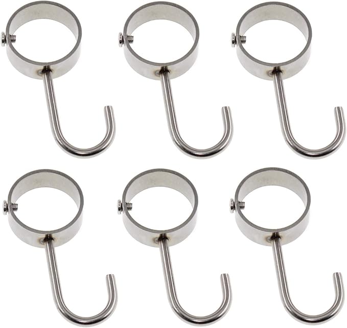 Stainless Steel Kitchen Hanger Hooks,Heavy Duty Rod Tube Rail Hanger Hooks for Hanging Pots and Pans,Towels,Oven Mitts,Fits for 32mm/1" Dia Rod,6 Pack