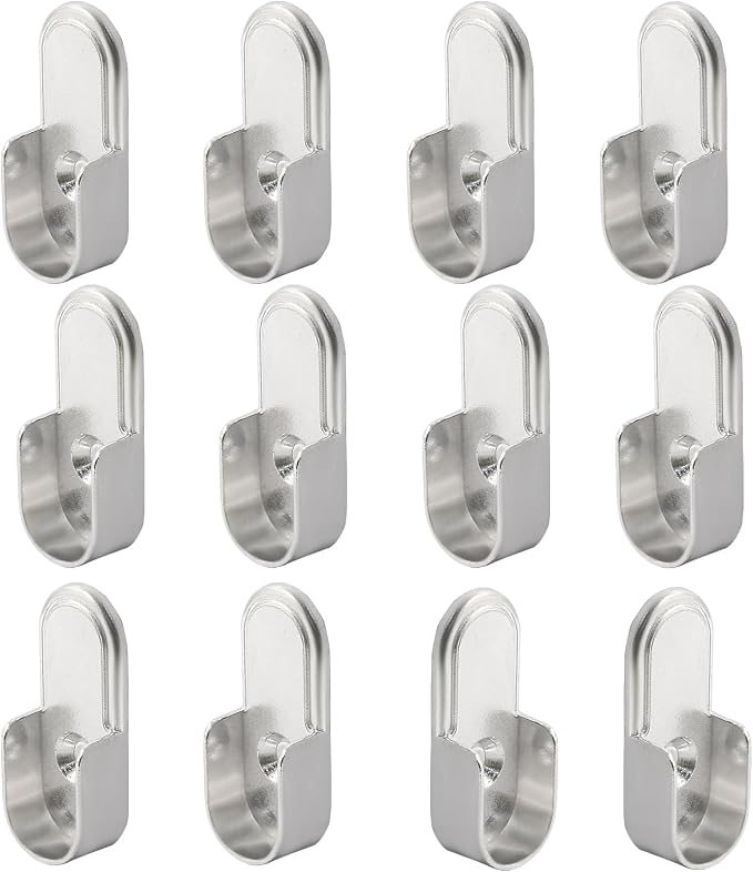 12 pcs Silver 15mm x 30mm Oval Closet Rod End Supports | Heavy-Duty Metal, Rod Holders, Wardrobe Bracket, Mounting Holes