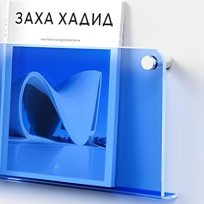 ROYALITA 2-Pack Acrylic Magazine Holder Brochure Holder, Blue 36 Inch | Record Magazine Rack, Fashion Floating Bookshelf, Literature Storage Rack for Waiting Room, Living Room, Office