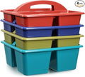 Kathfly 4 Pack Classroom Caddy Organizer with Handle, Plastic Art Craft Cleaning Caddy Bulk, Small Multipurpose Supply Organization Storage Basket for Table Desk Office Pencil Teacher (Deep Color)